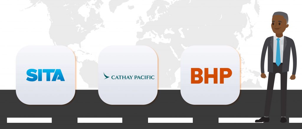 Logan working for es like SITA Cathay Pacific and BHP